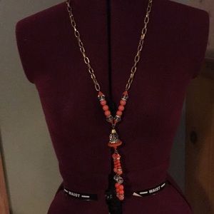 J. Crew coral chandelier drop necklace